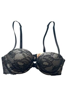Victoria's Secret Black Lace Nude Demi Bra Biofit Multi-way 32B